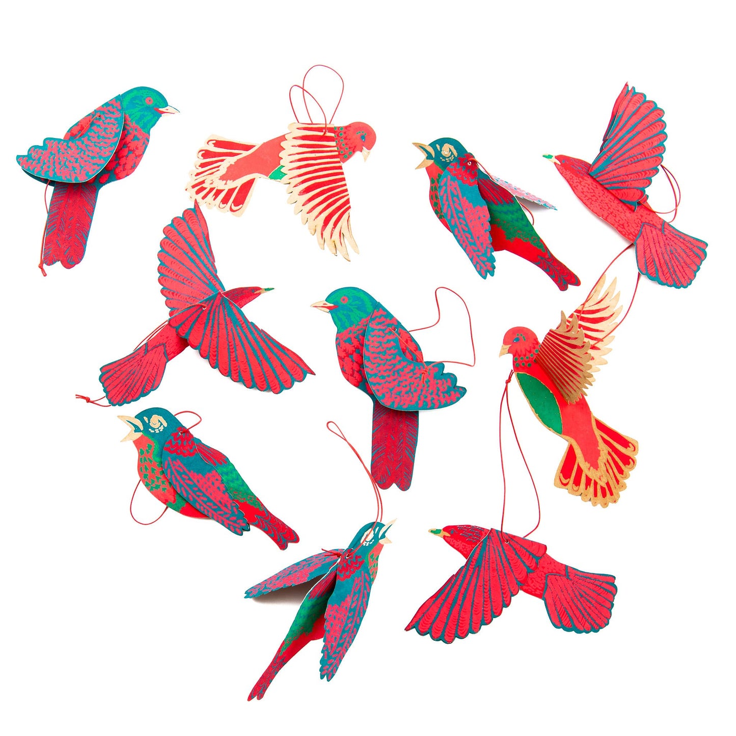 Festliche Papierornamente mit Vogelmotiv
