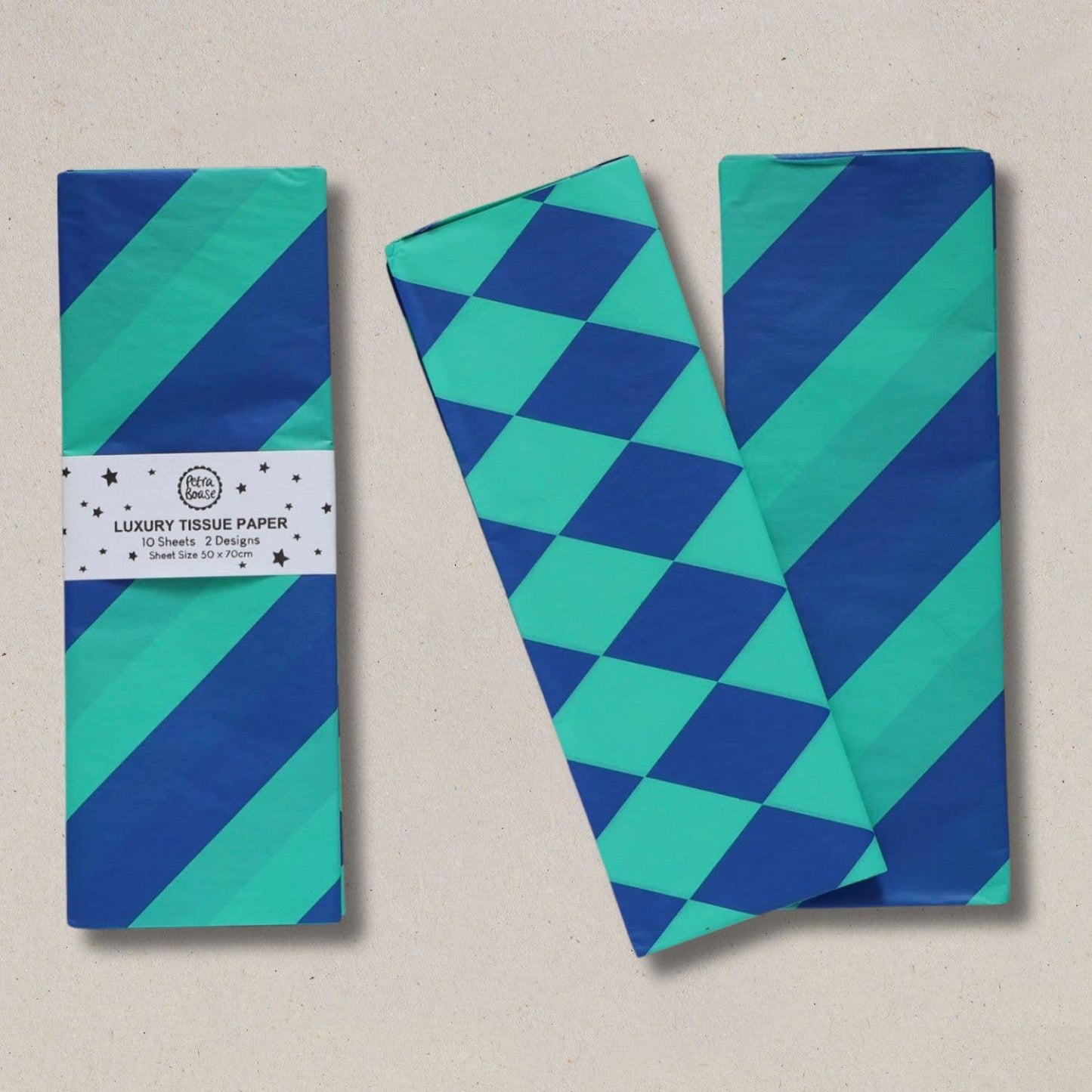 Luxuriöses Seidenpapier, Diamant/Diagonal, Kobaltblau/Jade