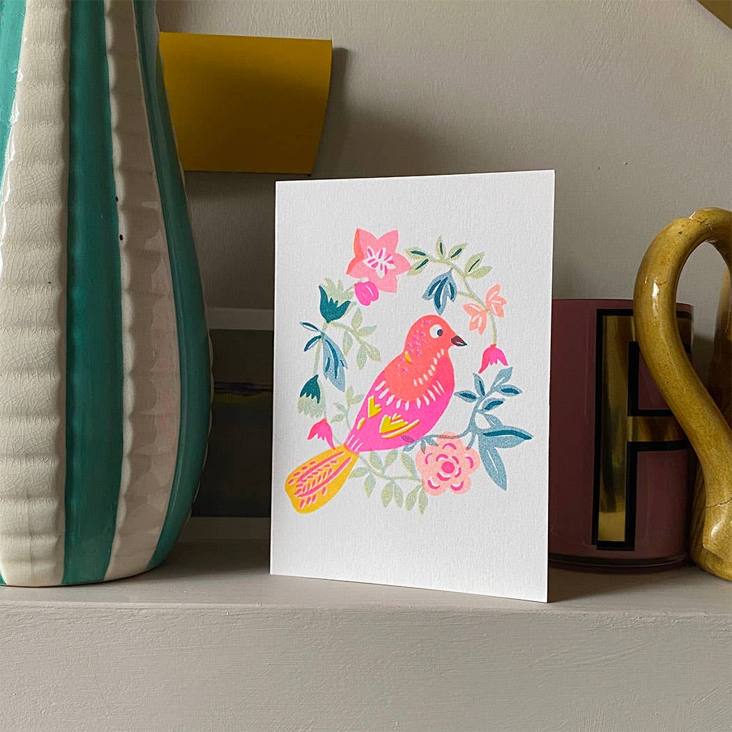 Riso Papercut Karte mit Tropischer Vogel