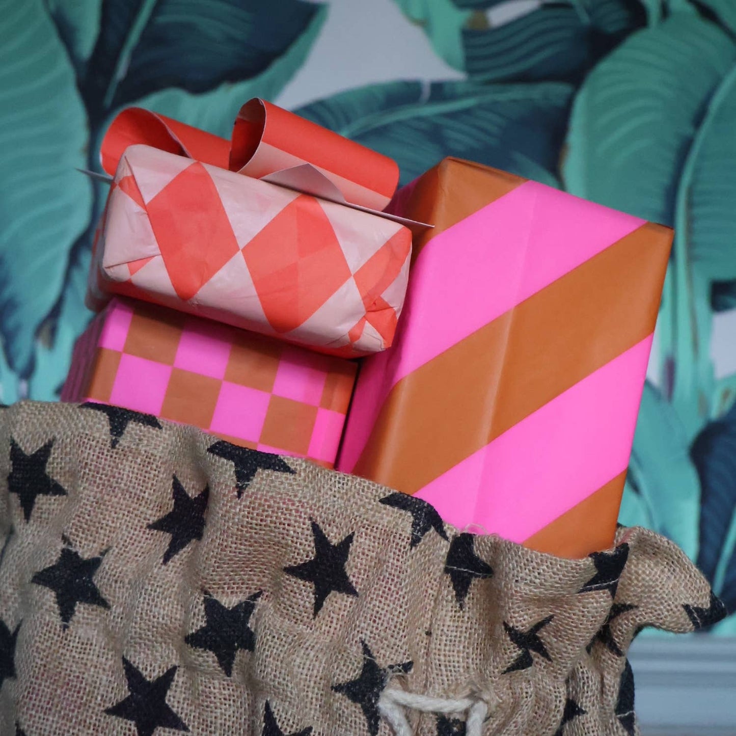 Luxuriöses Seidenpapier, Schachbrett/Diagonal, Ginger/Fl Pink