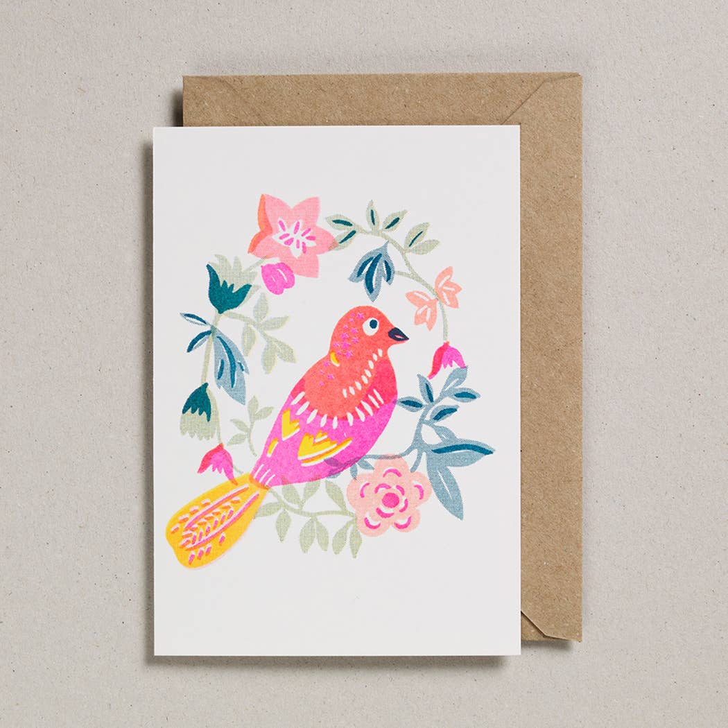 Riso Papercut Karte mit Tropischer Vogel