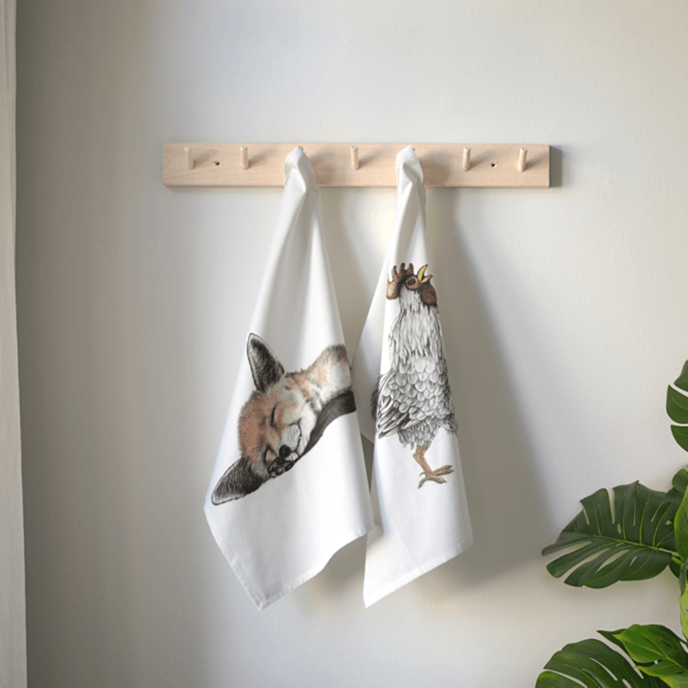 Geschirrtuch/Küchentuch mit schlafendem Fuchs