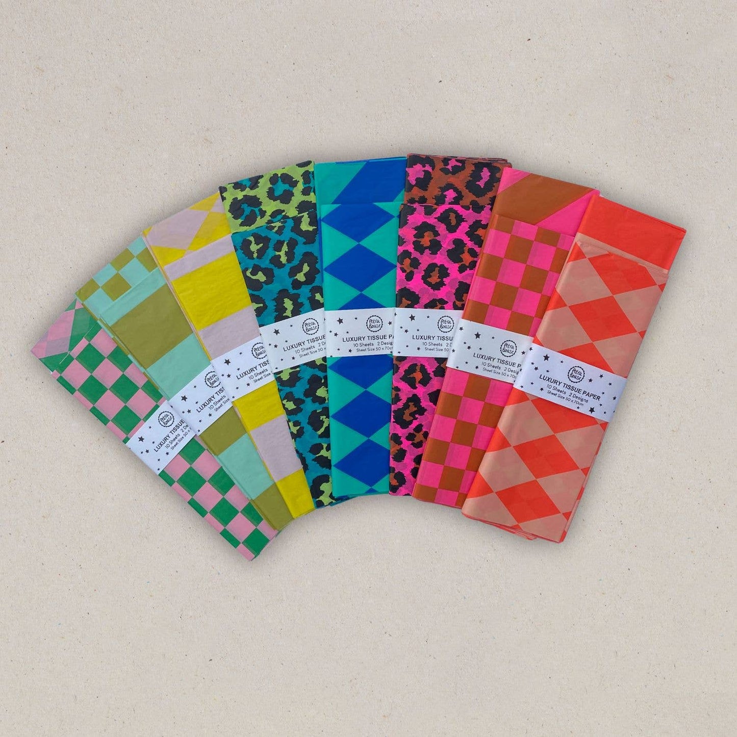 Luxus-Seidenpapier mit Diamanten/Streifen, Fluororange und Pfirsich