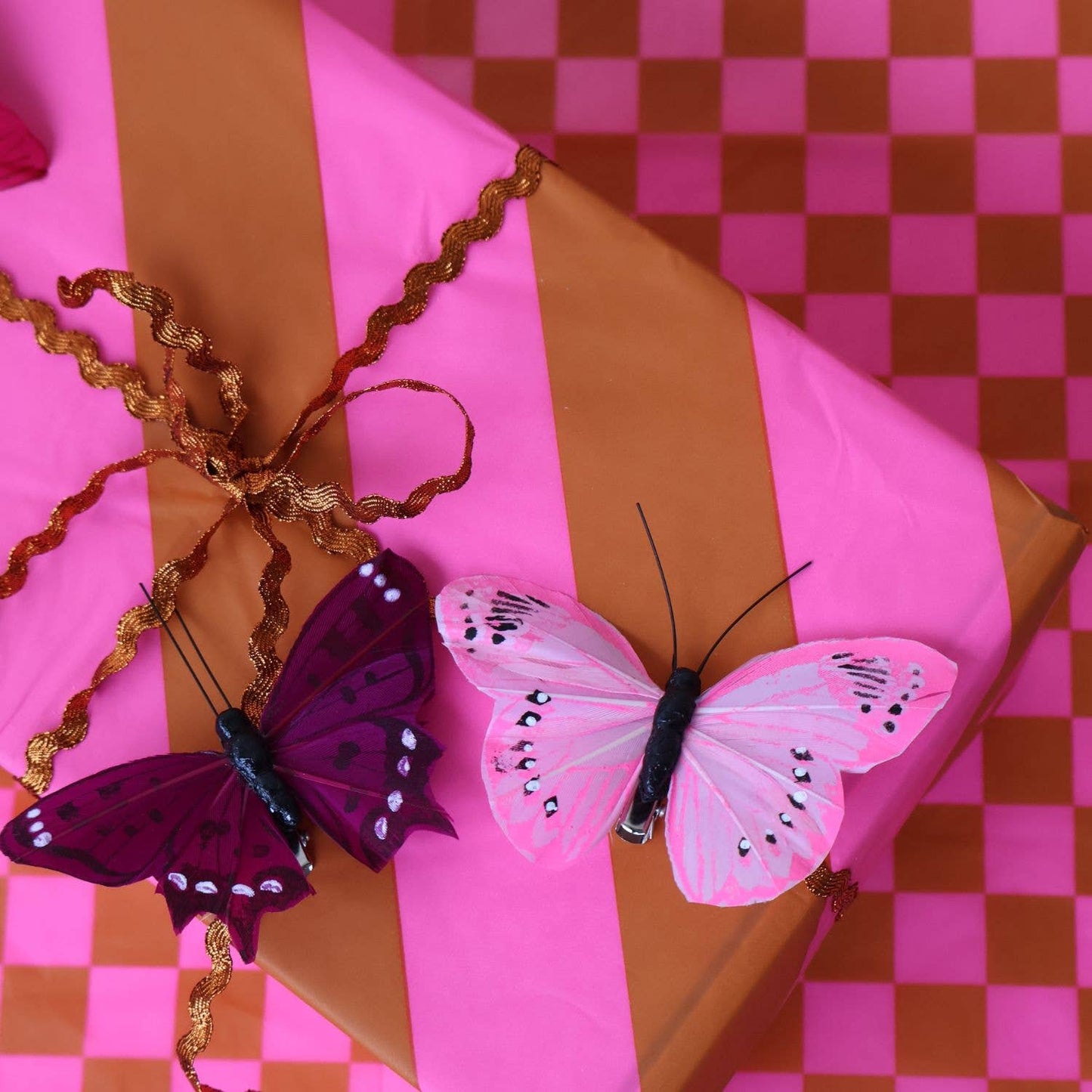 Luxuriöses Seidenpapier, Schachbrett/Diagonal, Ginger/Fl Pink