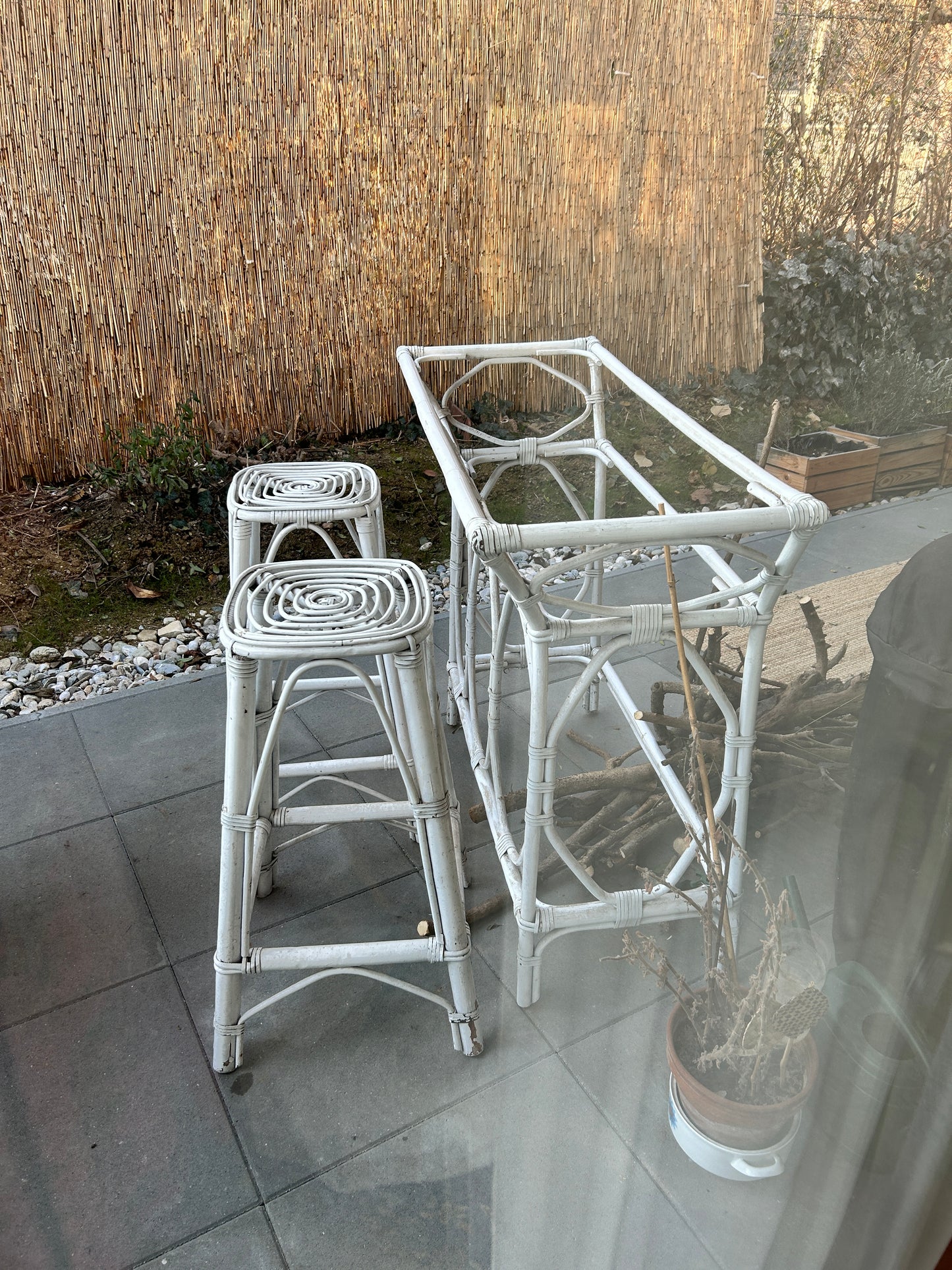 Weisse italienische Rattan Bar - Vintage