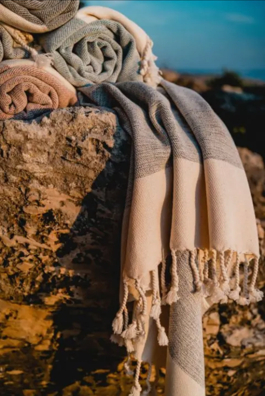 Hamamtuch/Saunatuch/Badetuch mit Fransen aus 100% Baumwolle