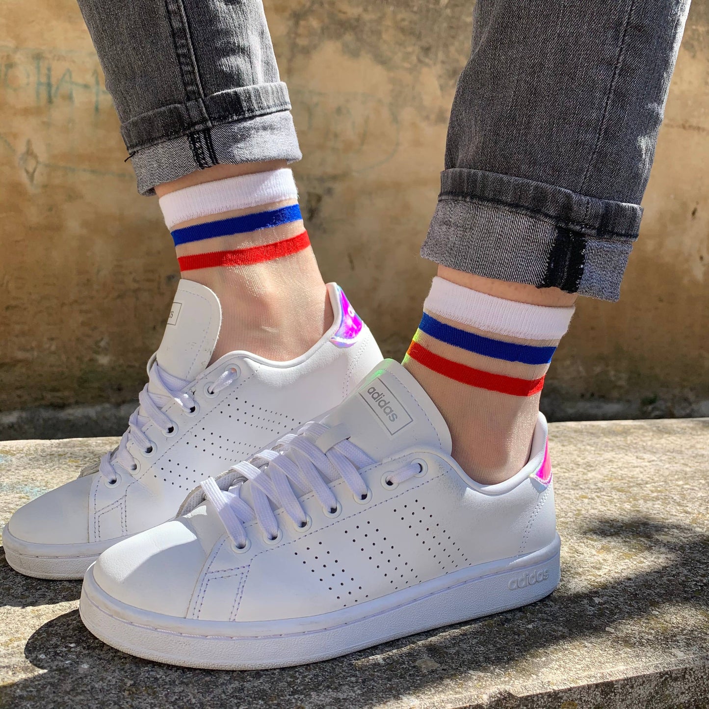 Mimi Damensocken, blau, weiß, rot