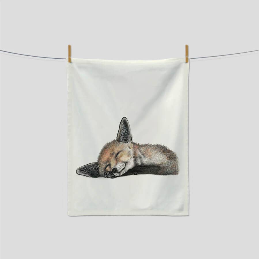 Geschirrtuch/Küchentuch mit schlafendem Fuchs