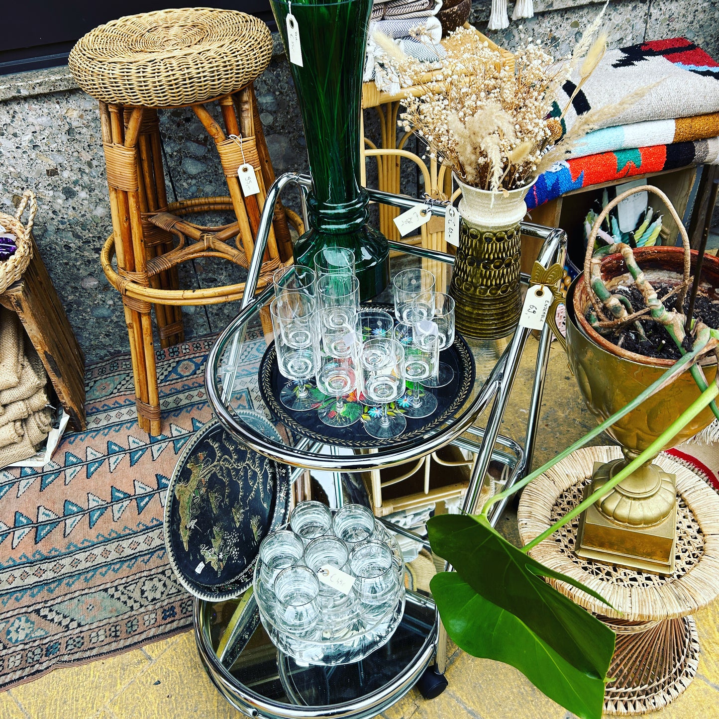 Chrom & Glas Barwagen aus den 1970er Jahren
