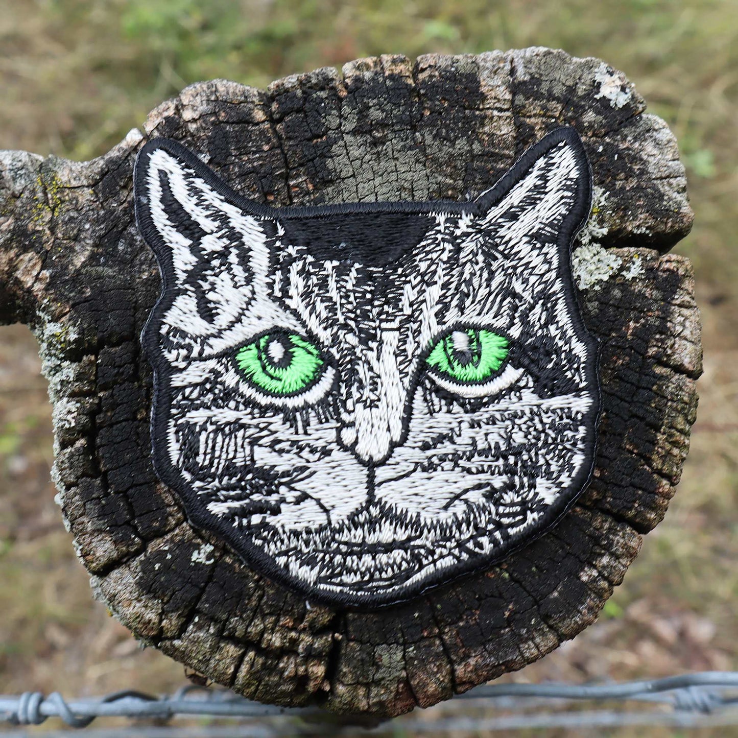 Aufnäher Katzen Kopf Augen grün Patch