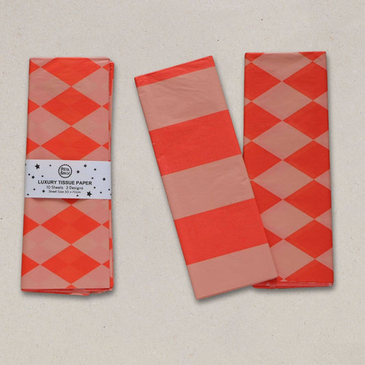 Luxus-Seidenpapier mit Diamanten/Streifen, Fluororange und Pfirsich