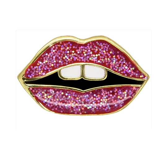 Lips Mini-Pin rosa Glitzer Gold