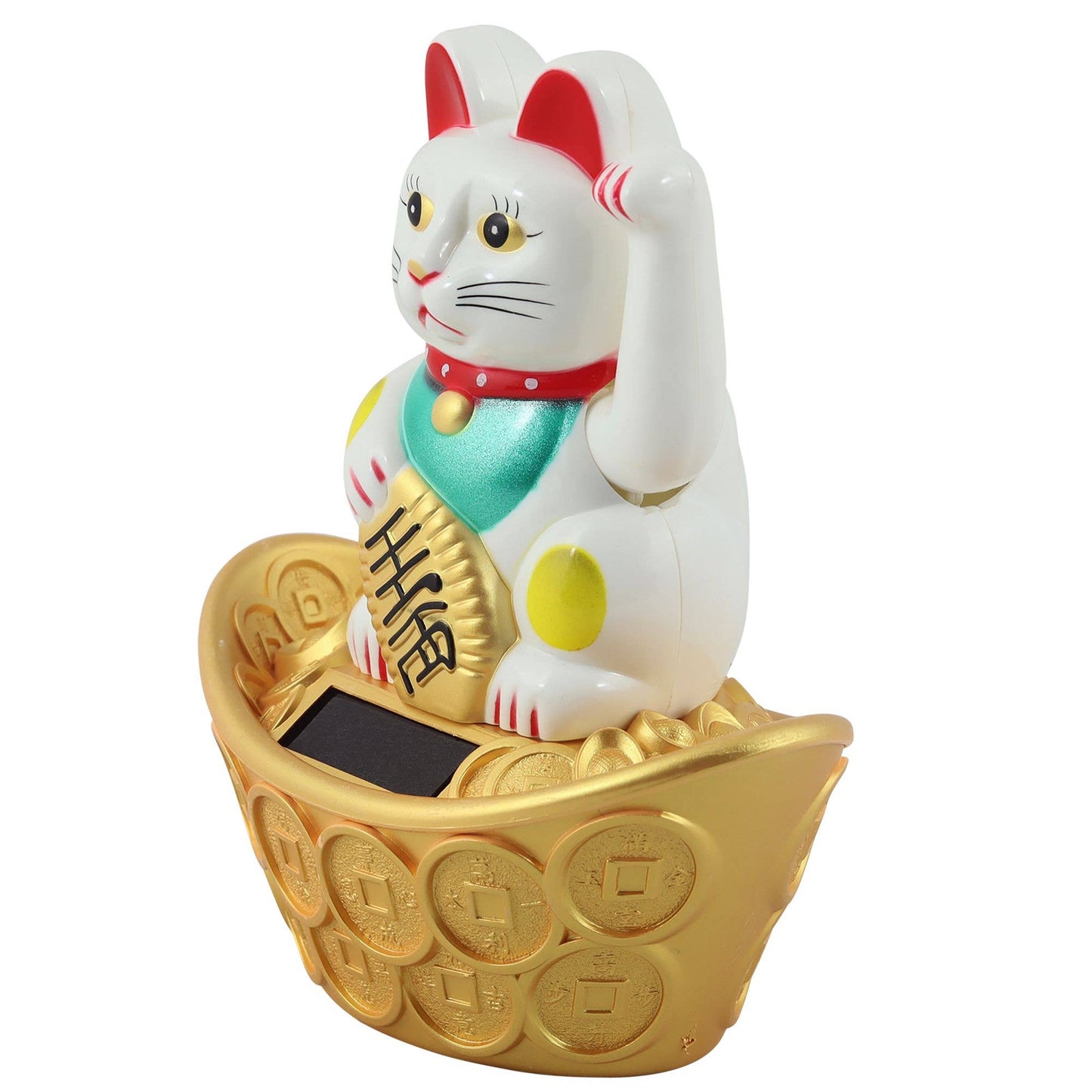Glückskatze Maneki-neko Winkekatze Solar oval 14cm weiß