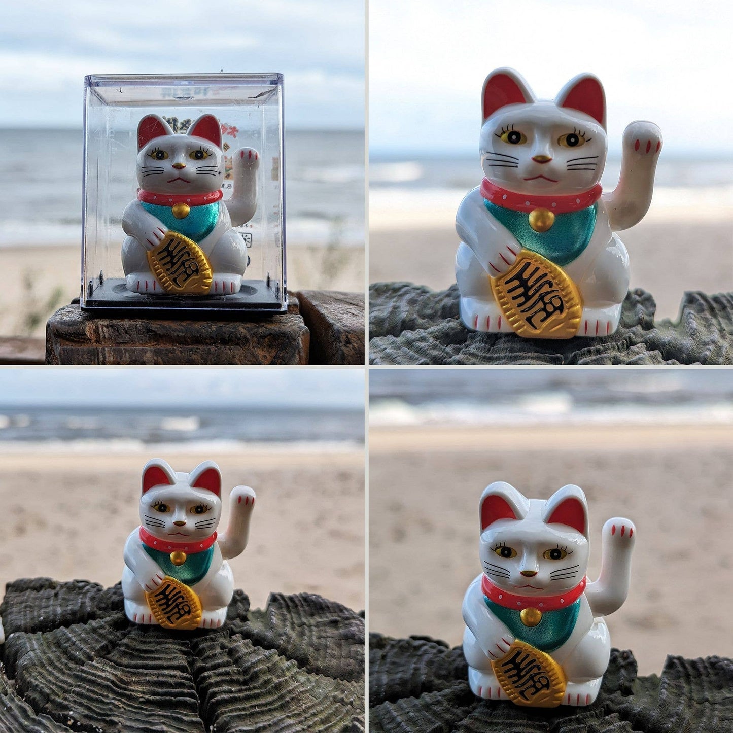 Glückskatze Mini Maneki-neko weiß Winkekatze Solar 5cm