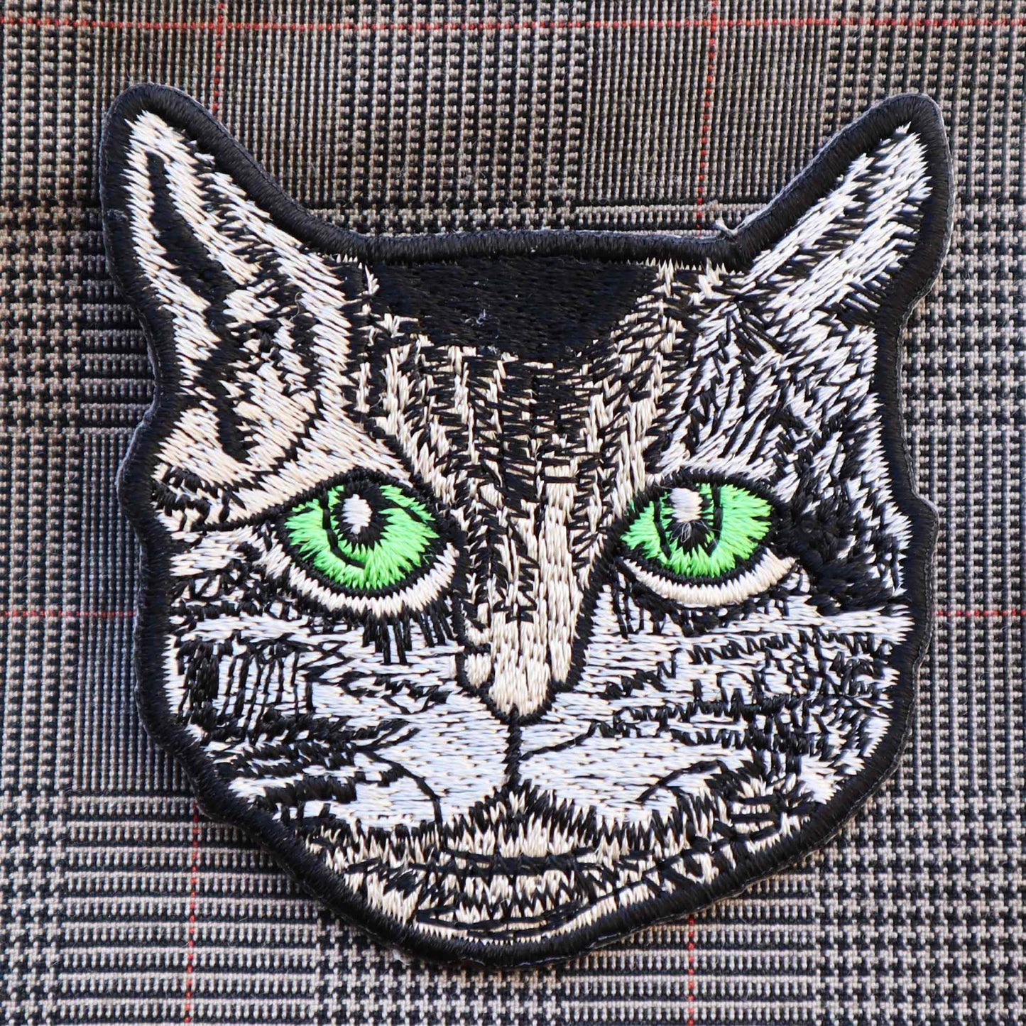 Aufnäher Katzen Kopf Augen grün Patch