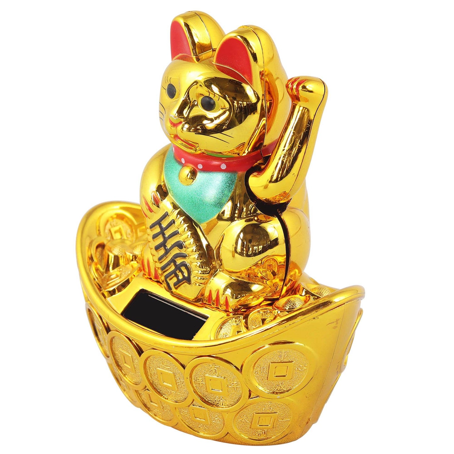 Glückskatze Maneki-neko Winkekatze Solar oval 10cm gold