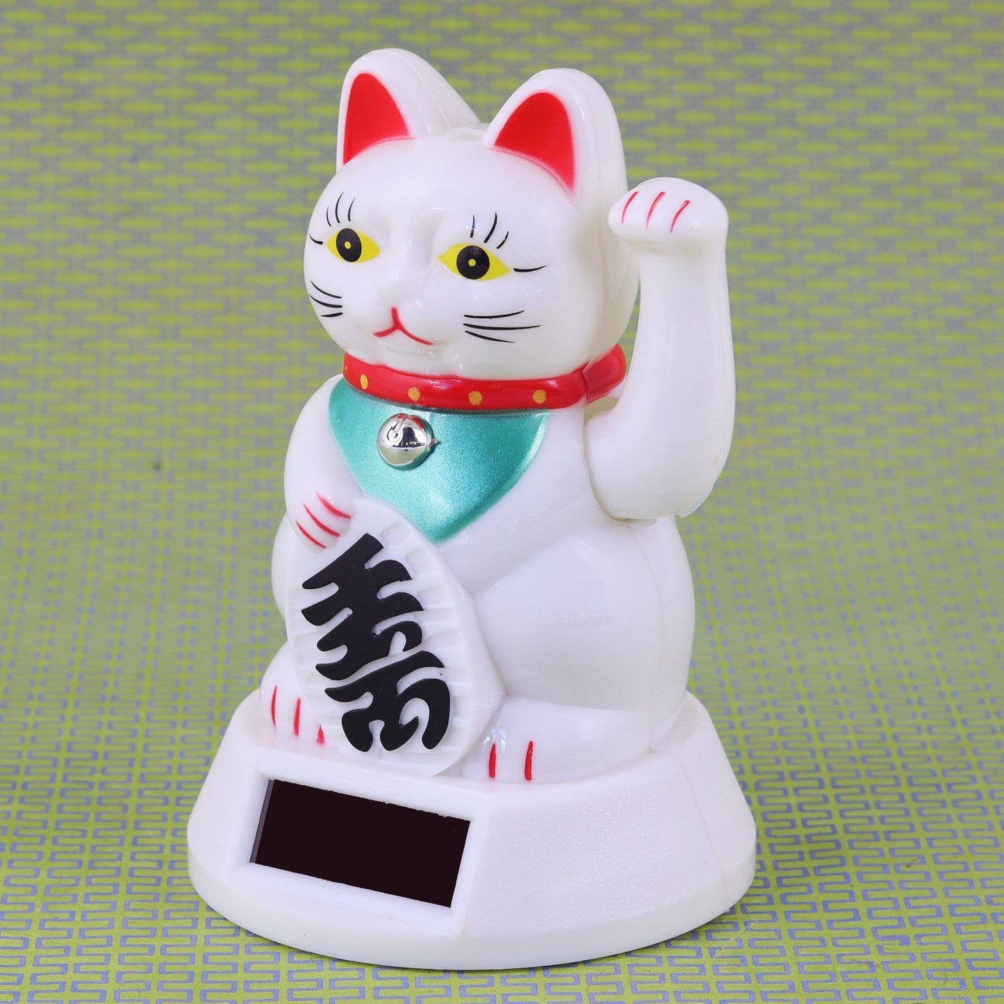 Glückskatze Maneki-neko Winkekatze Solar 12cm weiß