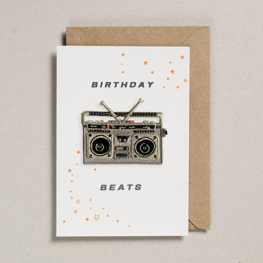 Grußkarte mit Bügelpatch – Boom Box