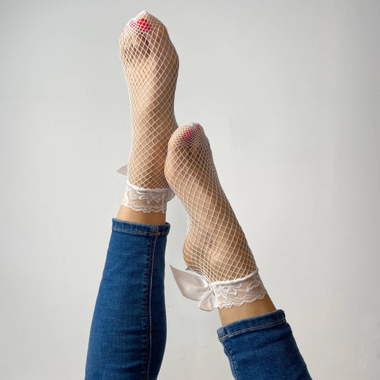 Candice Netz- und Spitzen-Söckchen weiß