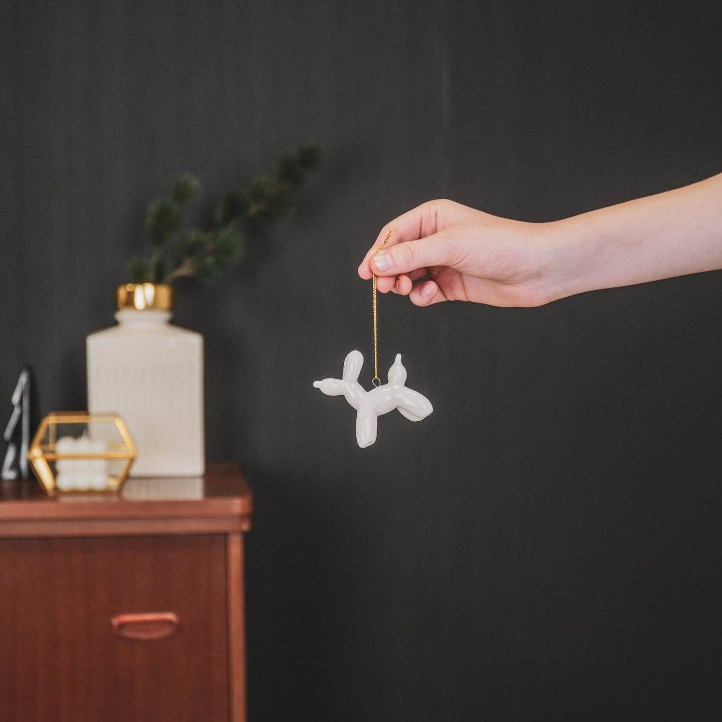 Weihnachtsbaumbehang - Luftballon-Hund-Anhänger - Keramik - Weiß