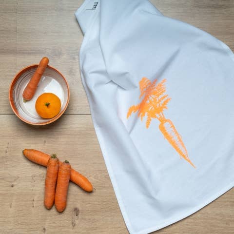 Geschirrtuch weiss, VINTAGE KAROTTE, neon orange