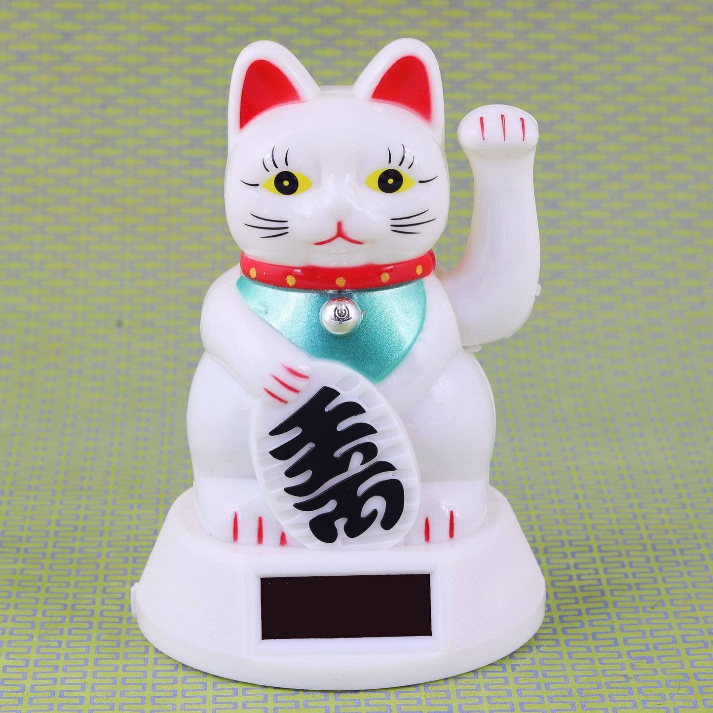 Glückskatze Maneki-neko Winkekatze Solar 12cm weiß
