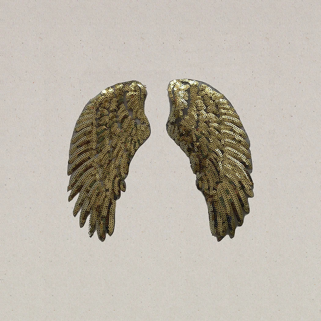 Bügelpatch - Pailletten Flügel Gold klein