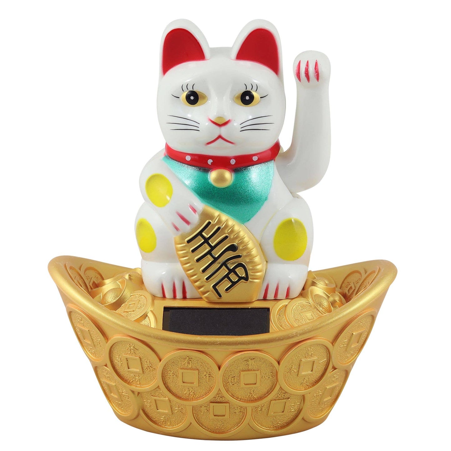 Glückskatze Maneki-neko Winkekatze Solar oval 14cm weiß