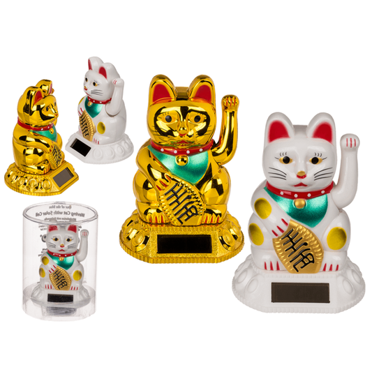 Kleine Winkekatze solarbetrieben in gold