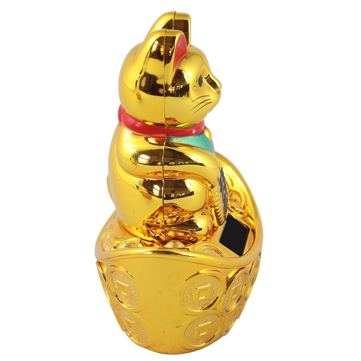 Glückskatze Maneki-neko Winkekatze Solar oval 10cm gold