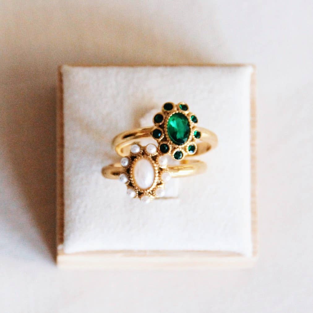 Vintage-Ring aus Edelstahl mit Perlensteinen - Gold