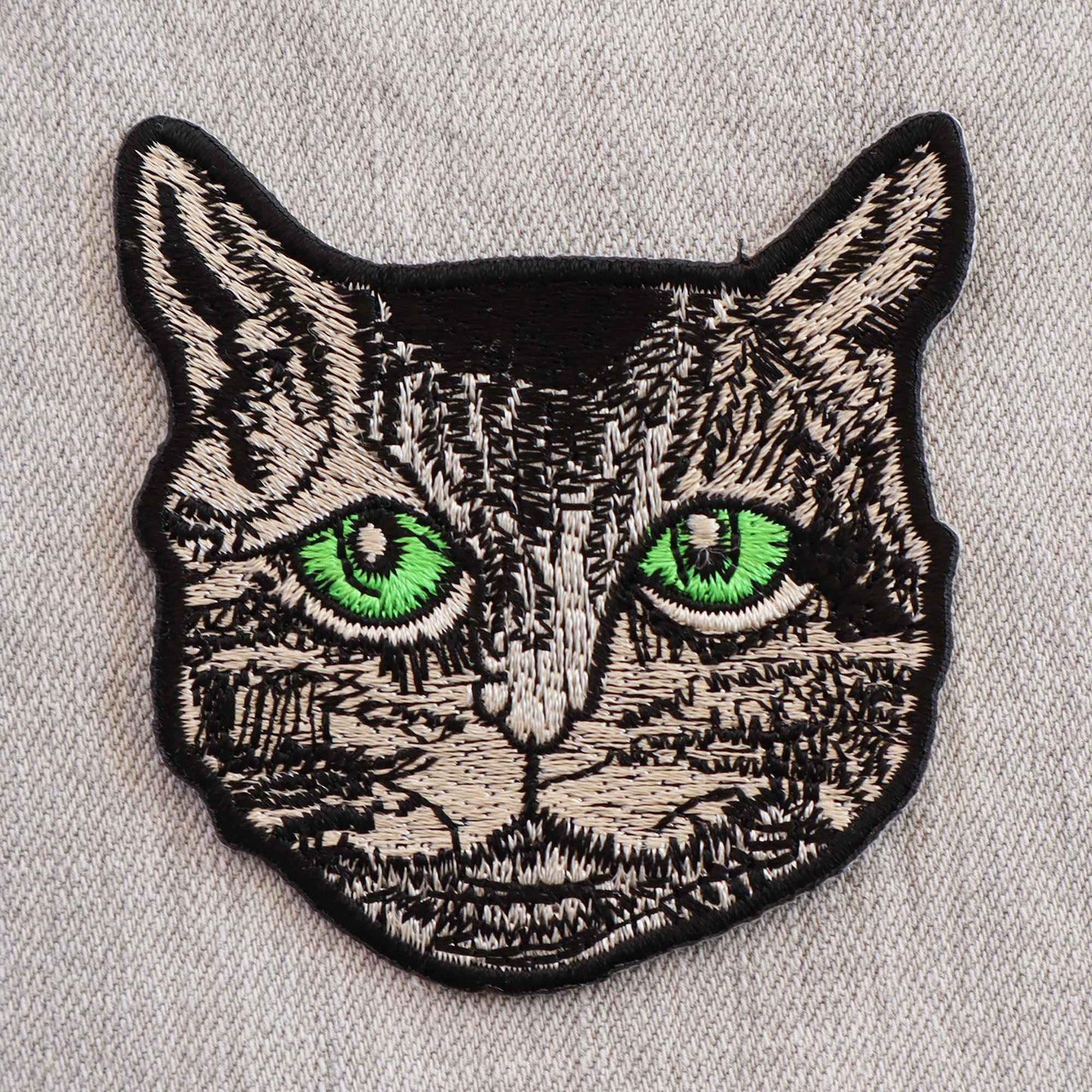 Aufnäher Katzen Kopf Augen grün Patch