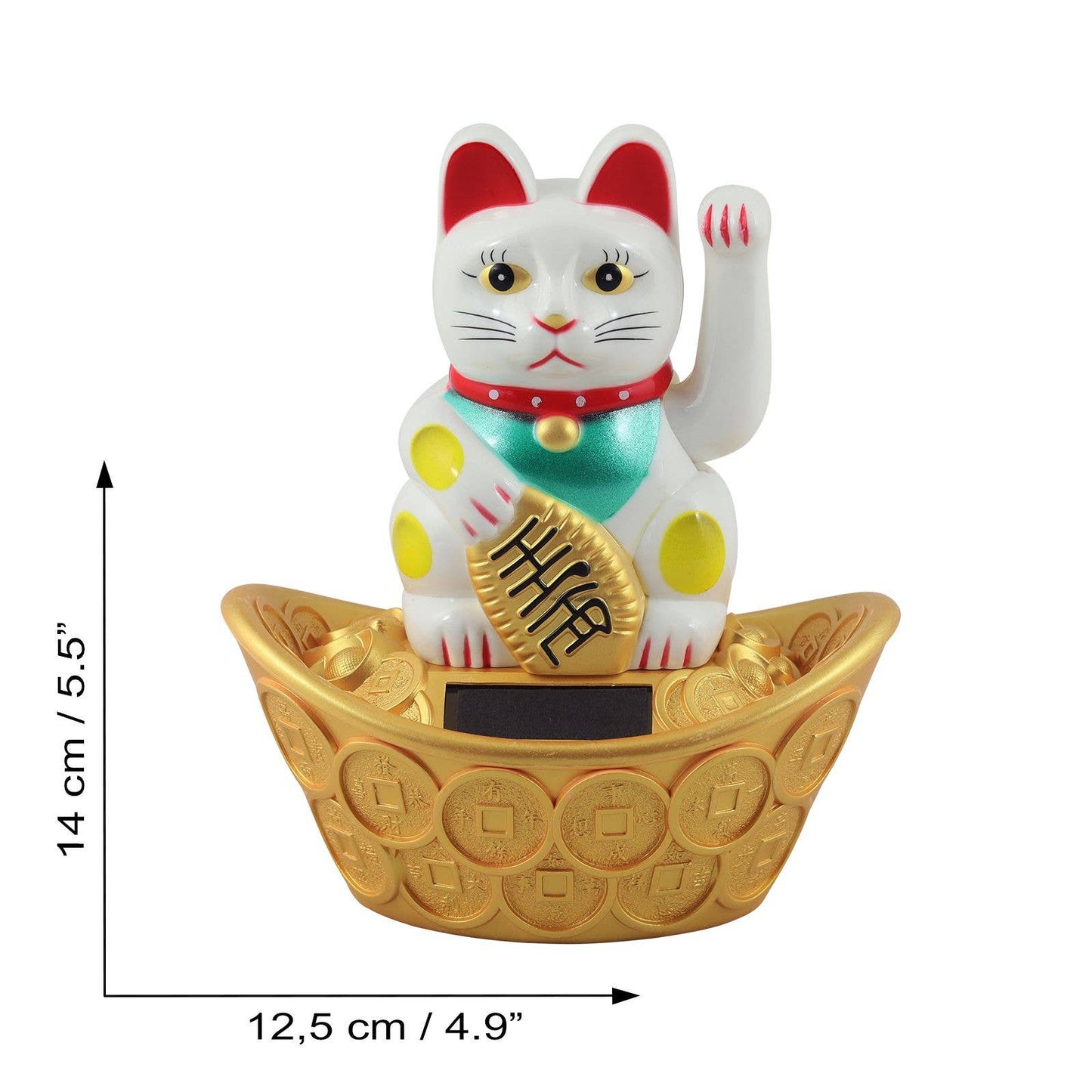 Glückskatze Maneki-neko Winkekatze Solar oval 14cm weiß