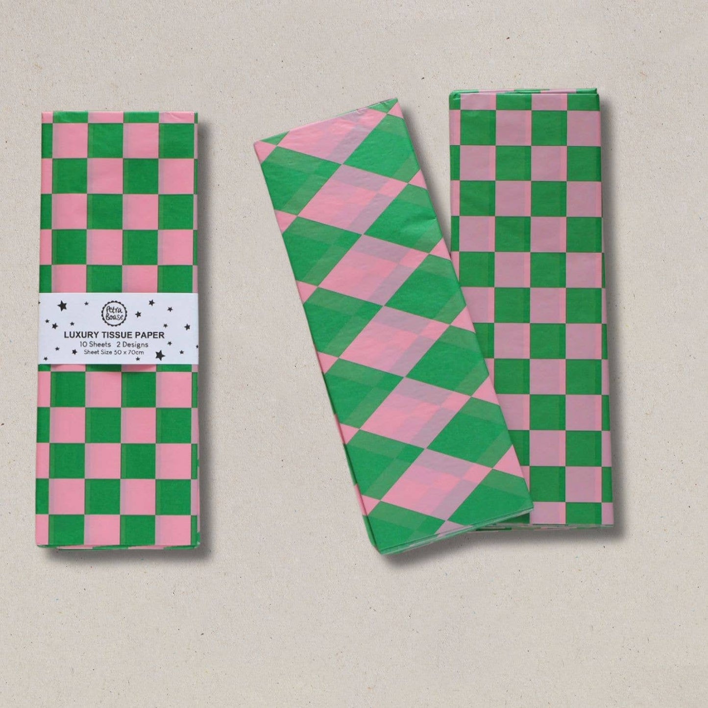 Luxus-Seidenpapier, Schachbrett/Diamant, Grün/Rosa