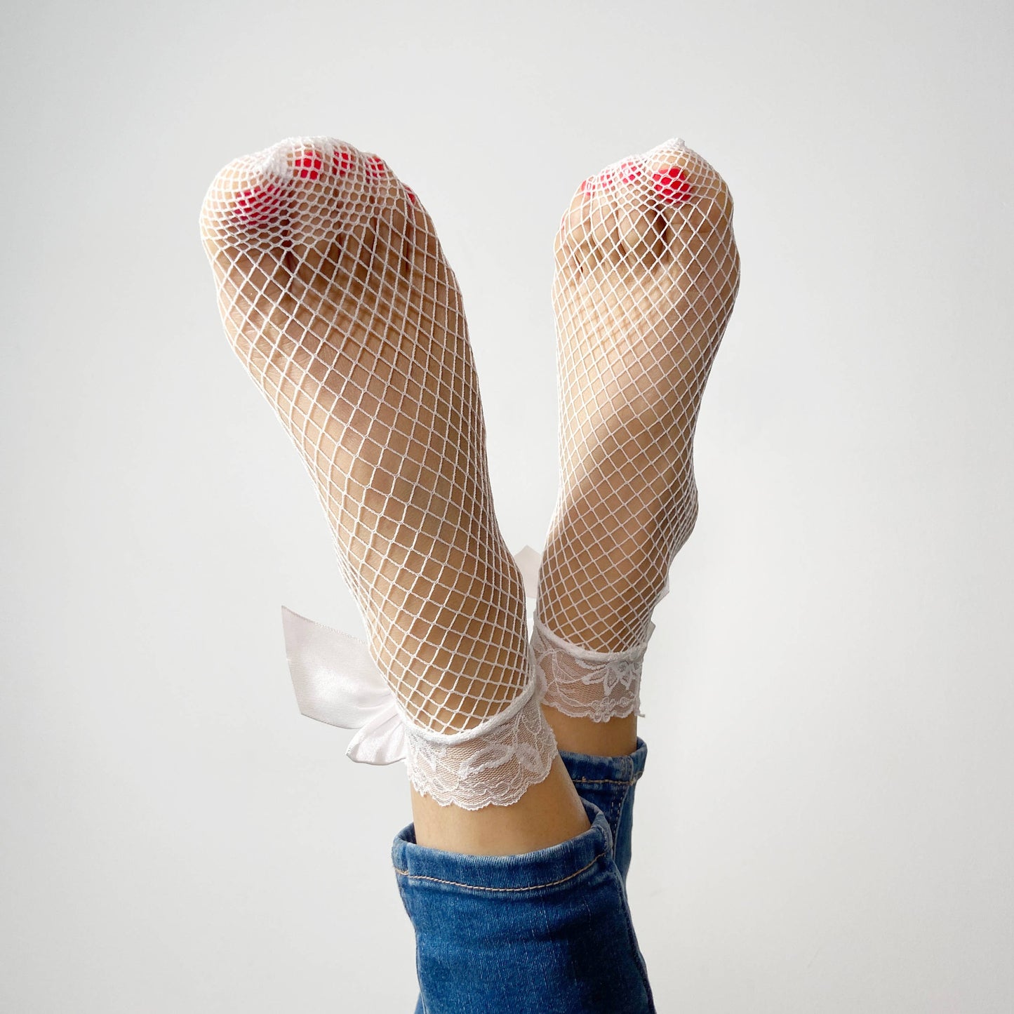 Candice Netz- und Spitzen-Söckchen weiß