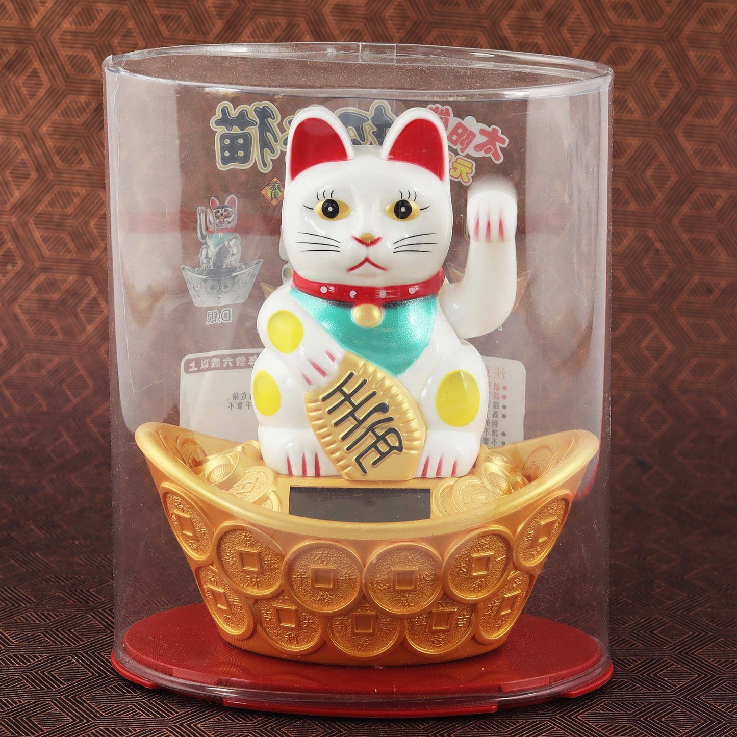 Glückskatze Maneki-neko Winkekatze Solar oval 14cm weiß