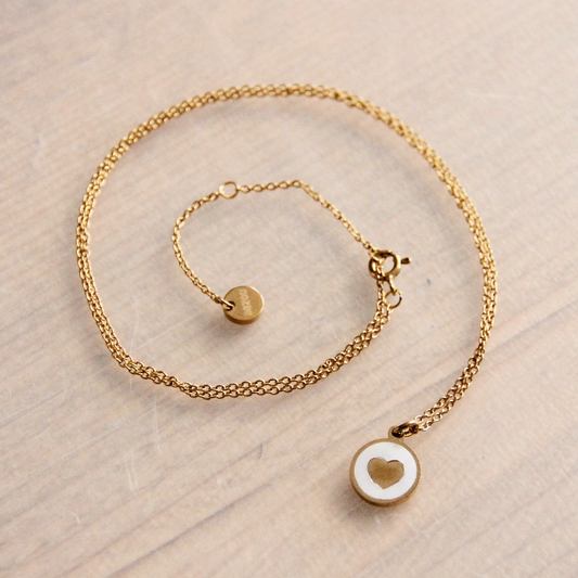 Stainless Steel Fine Chain With Round Mother-of-pearl Charm