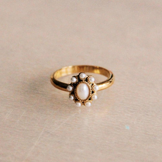 Vintage-Ring aus Edelstahl mit Perlensteinen - Gold